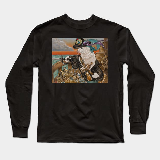 Ferret Pirate and Egyptian Treasure Long Sleeve T-Shirt by Nat Ewert Art